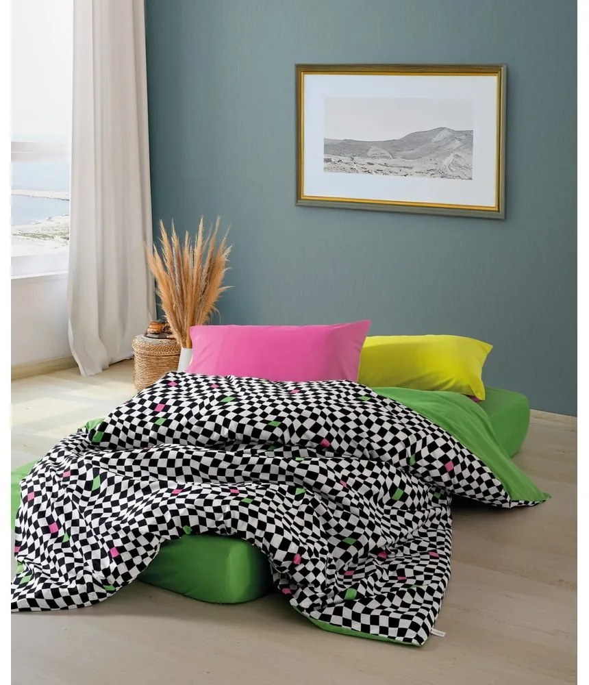 Čierno-biele obliečky na dvojlôžko/predĺžené z bavlny Renforcé s plachtou/4-dielne 200x220 cm Dazzle – Mijolnir