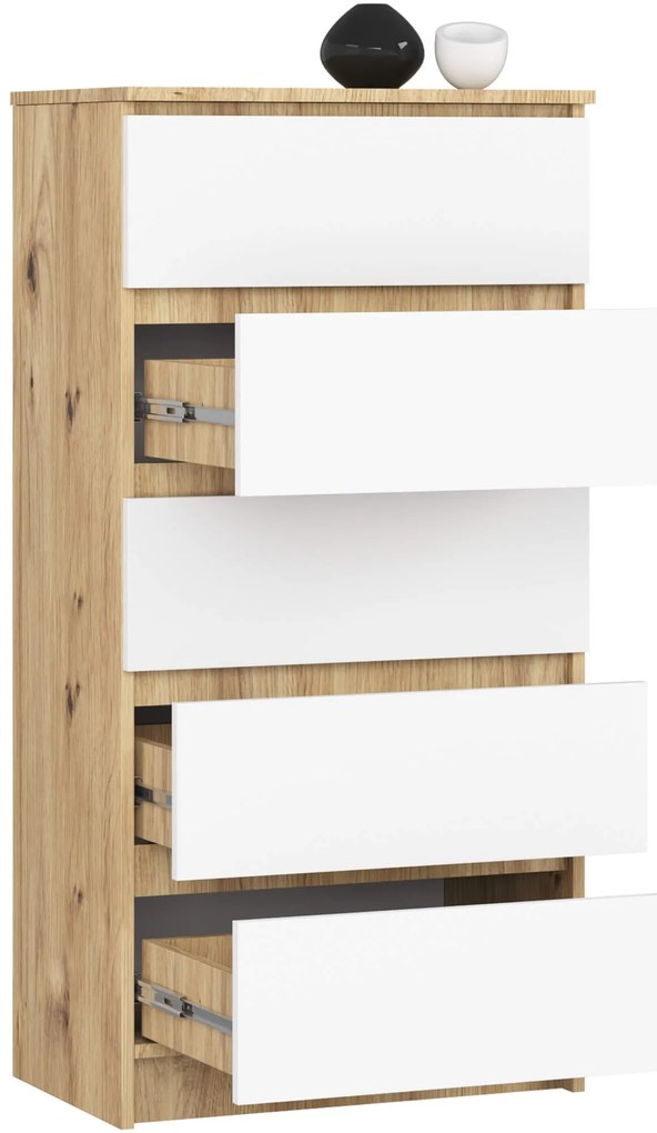 Komoda Kuba 60 cm - 5 zásuviek dub artisan/biela