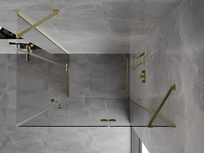 Mexen Mist-H Duo, 2-krídlový výklopný sprchový kút 70 x 100 cm, číre sklo, zlatý lesklý profil, 8A5-070L-100P-50-00