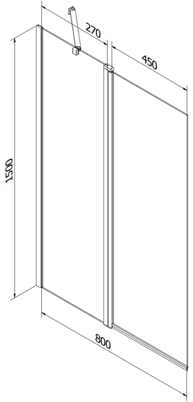 Mexen Flip, 1-krídlová vaňová zástena 80 x 150 cm, 6 mm námraza sklo, čierny profil, 894-080-101-70-30