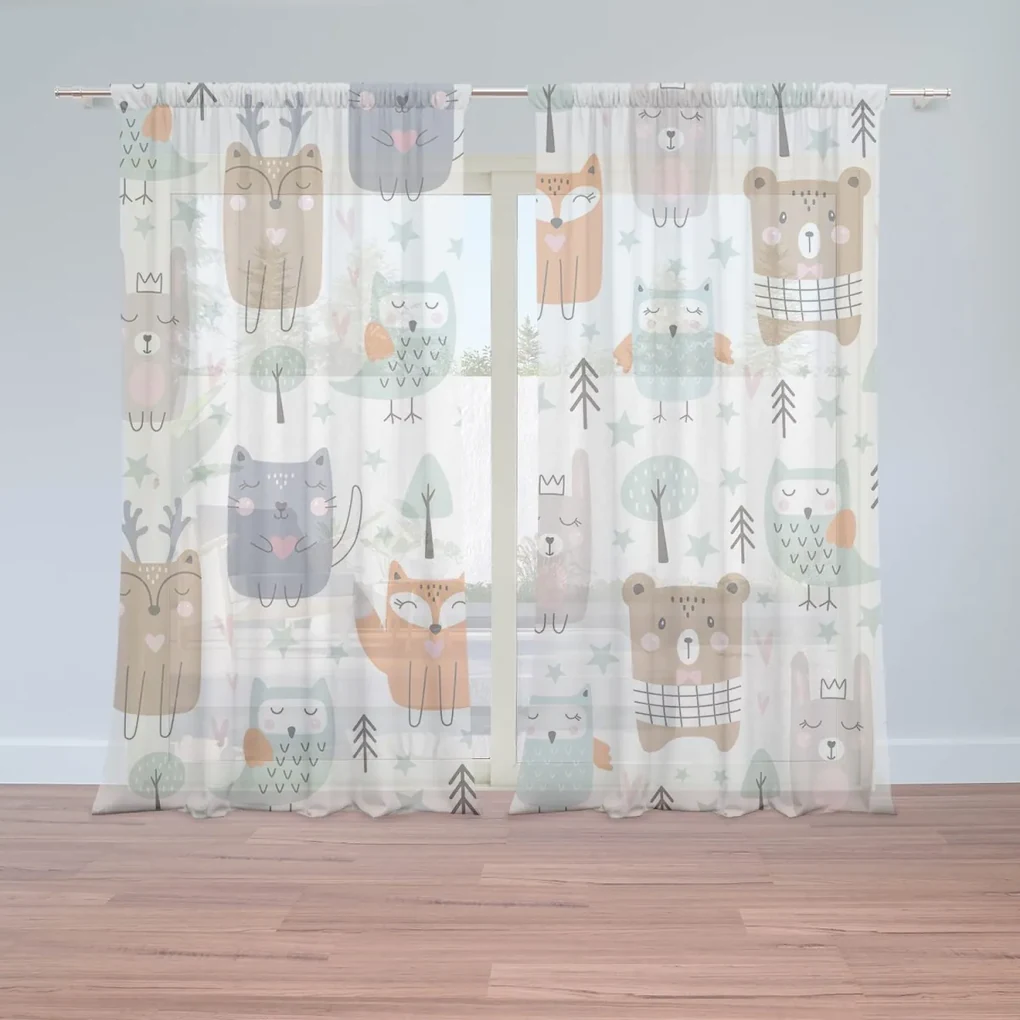 Sablio Záclony Animovaná Lesné zvieratká: 2ks 150x250cm