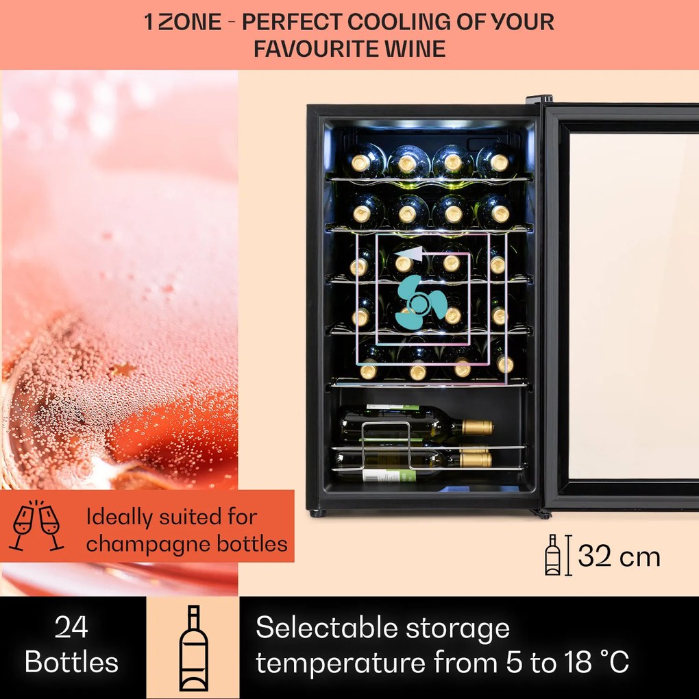 Klarstein Shiraz 24 Uno, vinotéka, 63 l, 24 fliaš, 5-18°C, dotykový ovládací panel