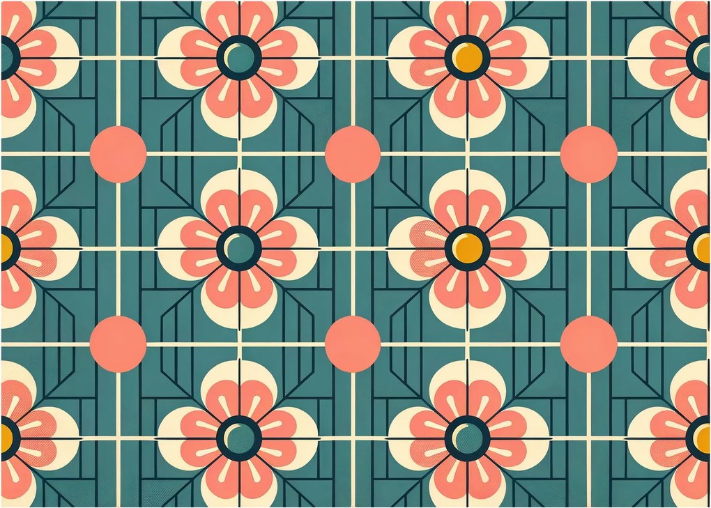 Obraz - Retro vzor s kvetmi (70x50 cm)