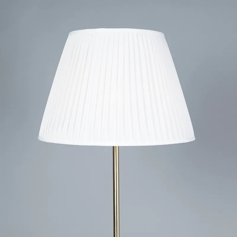 Retro stojaca lampa mosadz s plisovaným tienidlom krémová 45 cm - Kaso