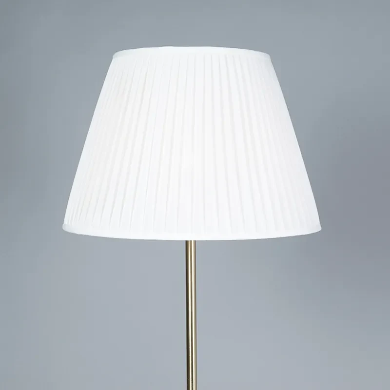Retro stojaca lampa mosadz s plisovaným tienidlom krémová 45 cm - Kaso