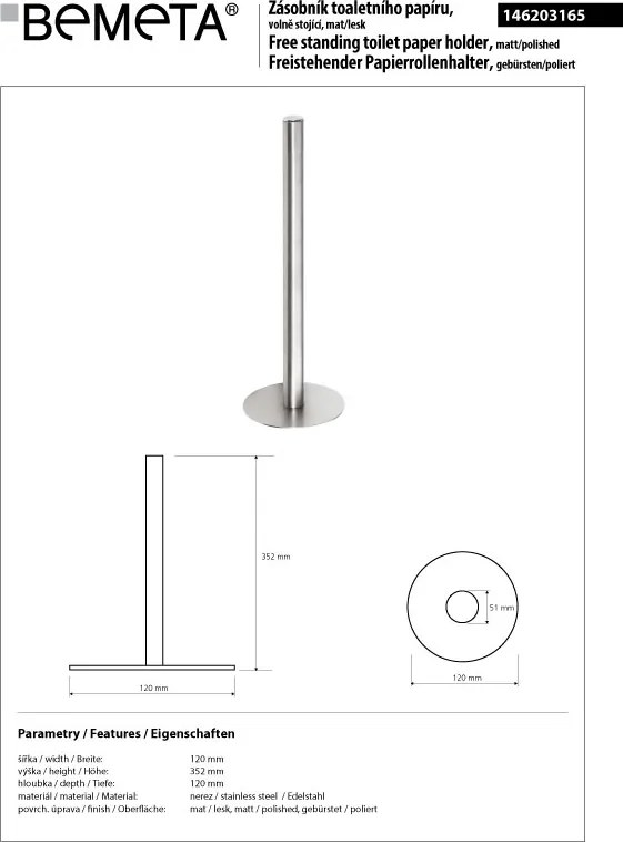 Bemeta Design NEO: Držiak toaletného papiera, rezervný, nerez, mat - 146203165