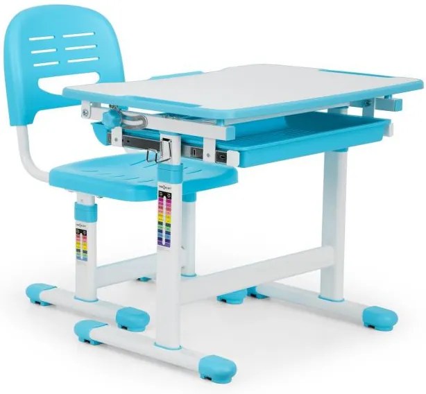 OneConcept Tommi detský písací stôl, dvojdielna sada, stôl, stolička, výškovo nastaviteľné, modrá
