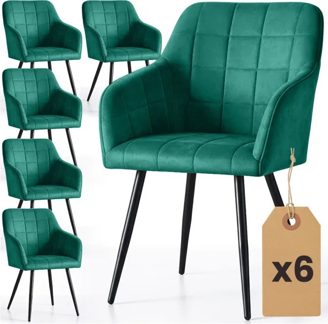 Sada šiestich jedálenských stoličiek LUXANO zamatové, fľaškovo zelené / čierne nohy (6 ks)