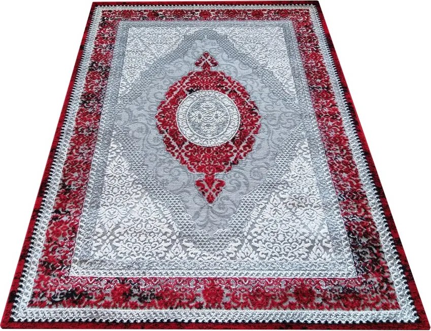 DY Exkluzívny sivo-červený koberec s orientálnym vzorom Angora 01 Rozmer: 160x220 cm
