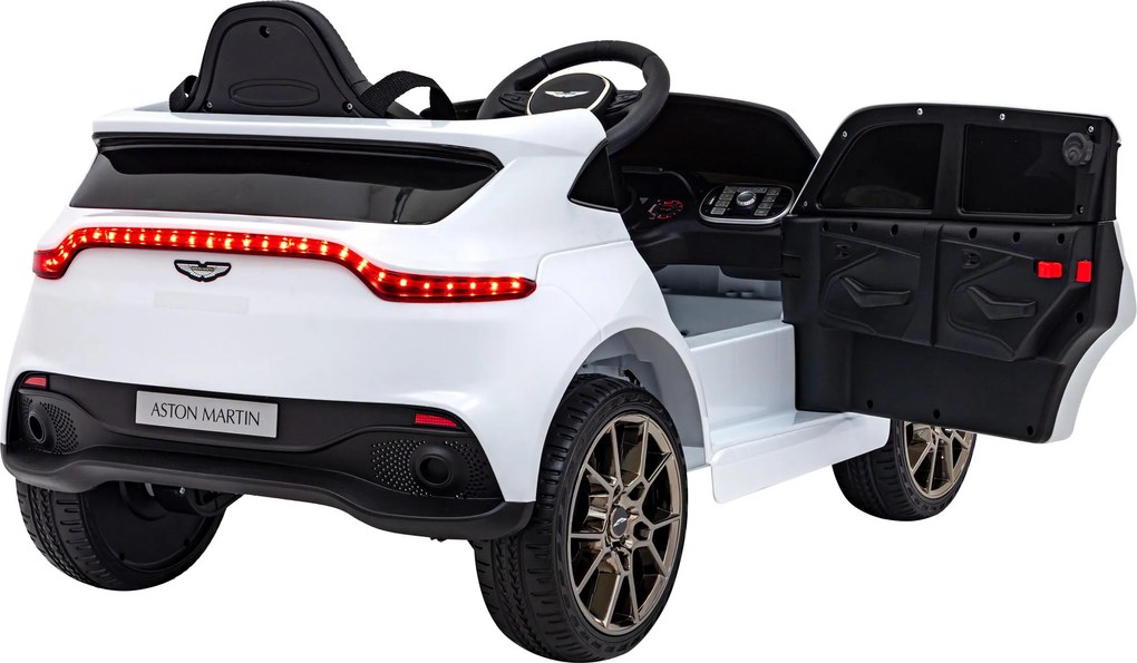 Ramiz Aston Martin DBX na batérie pre deti Biely + diaľkové ovládanie + EVA + pásy + pomalý štart + LED zvuk