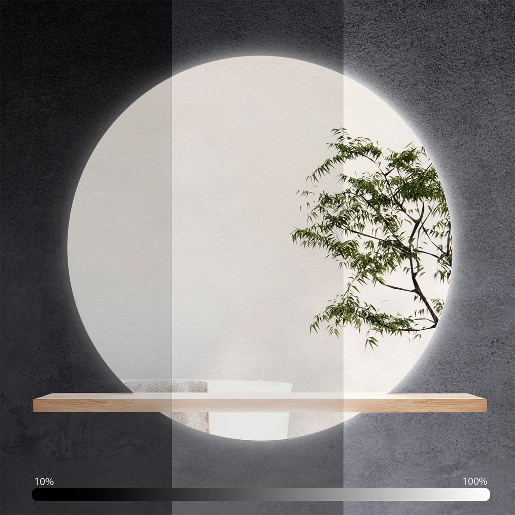 Tutumi Tutumi, okrúhle LED kúpeľňové zrkadlo 60cm s drevenou policou 60x15x2 cm, HOM-02696
