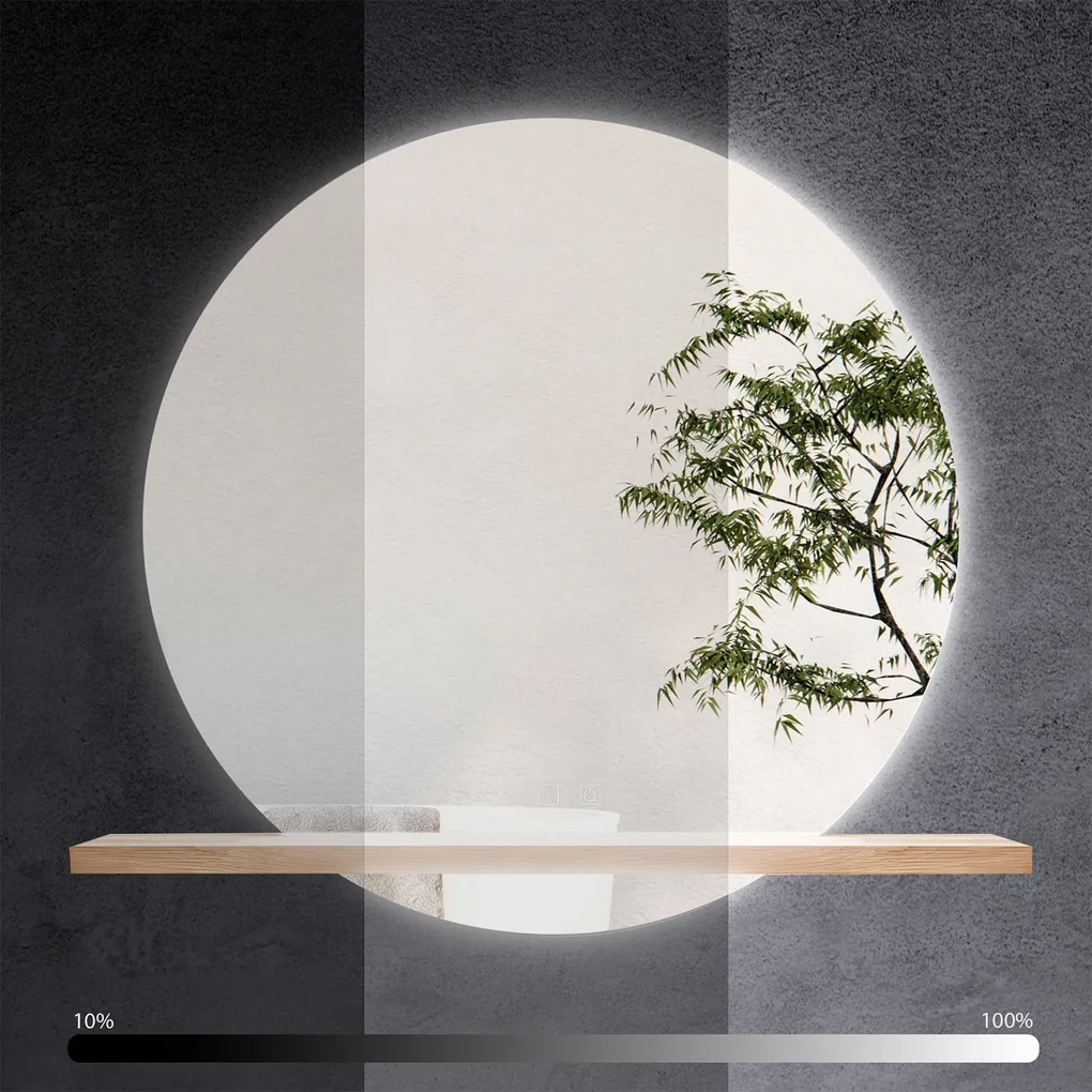 Tutumi Tutumi, okrúhle LED kúpeľňové zrkadlo 60cm s drevenou policou 60x15x2 cm, HOM-02696