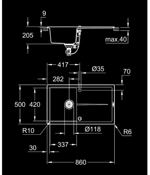 GROHE 31640AP0 - Kompozitný drez K400 860 × 500 mm granit/čierna