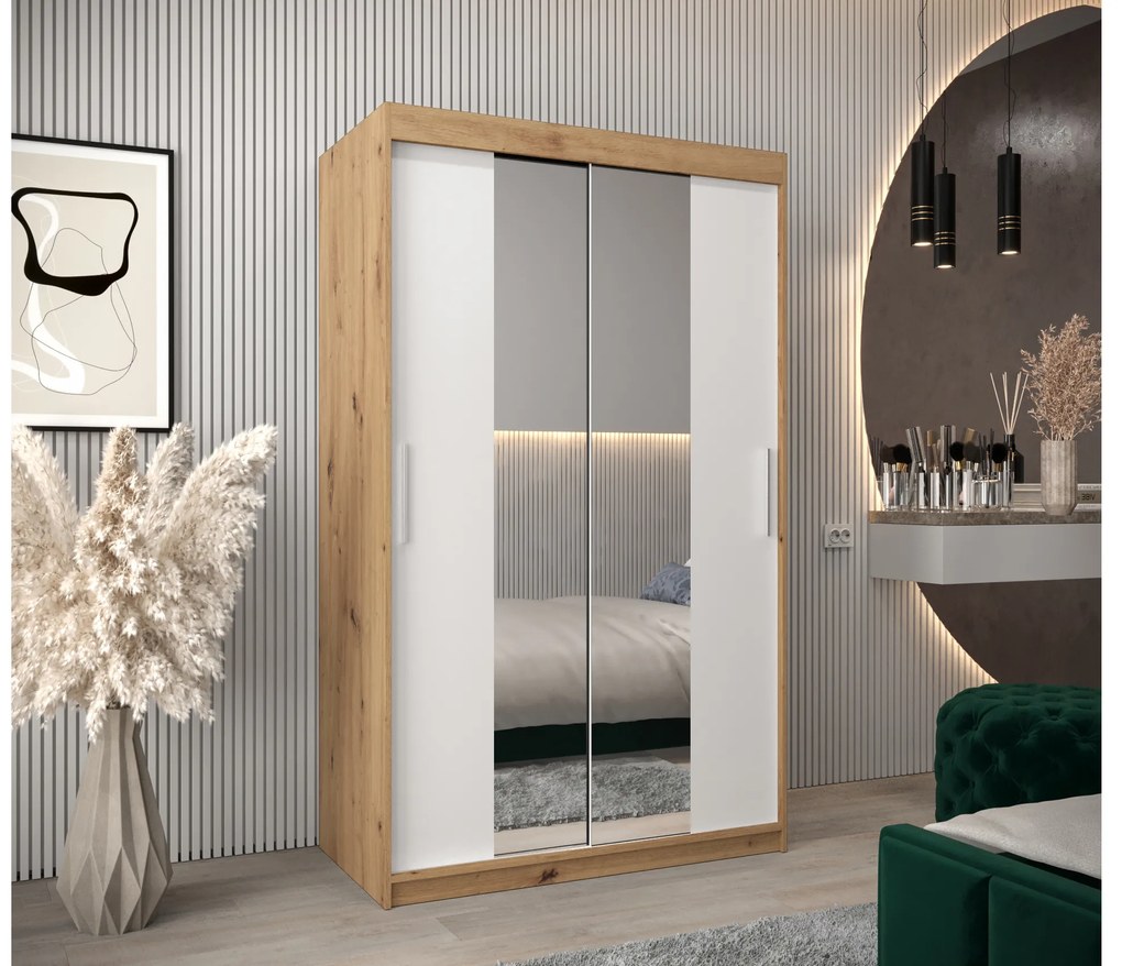 Šatníková skriňa 120 cm Toki 1 (Dub artisan + Biela matná). Akcia -63%. Vlastná spoľahlivá doprava až k Vám domov. 1064895
