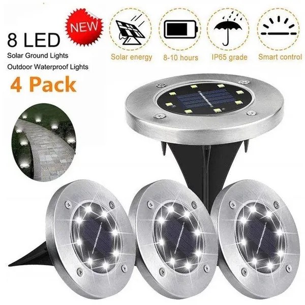 Zaparkorun Solárne záhradné LED svetlá - 8 LED - studená biela - 4 ks