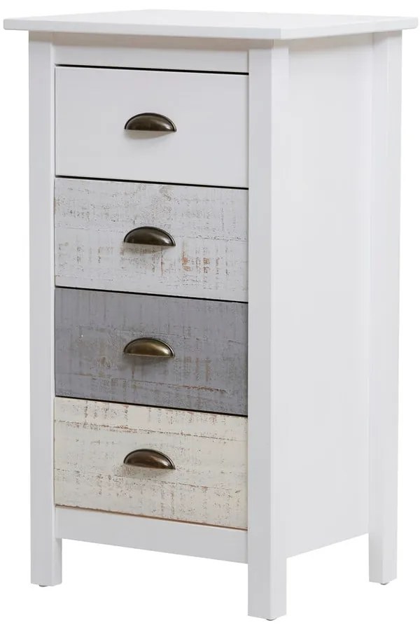 Vysoká bielo-sivá komoda so 4 zásuvkami Marckeric Romantica, 46 × 80 cm