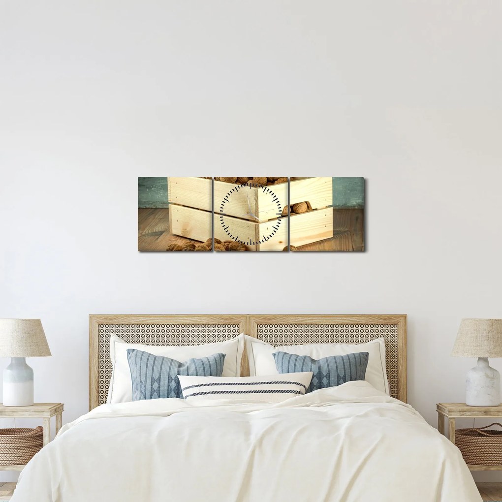 Obraz - Jesenné zátišie s orechmi (s hodinami) (90x30 cm)