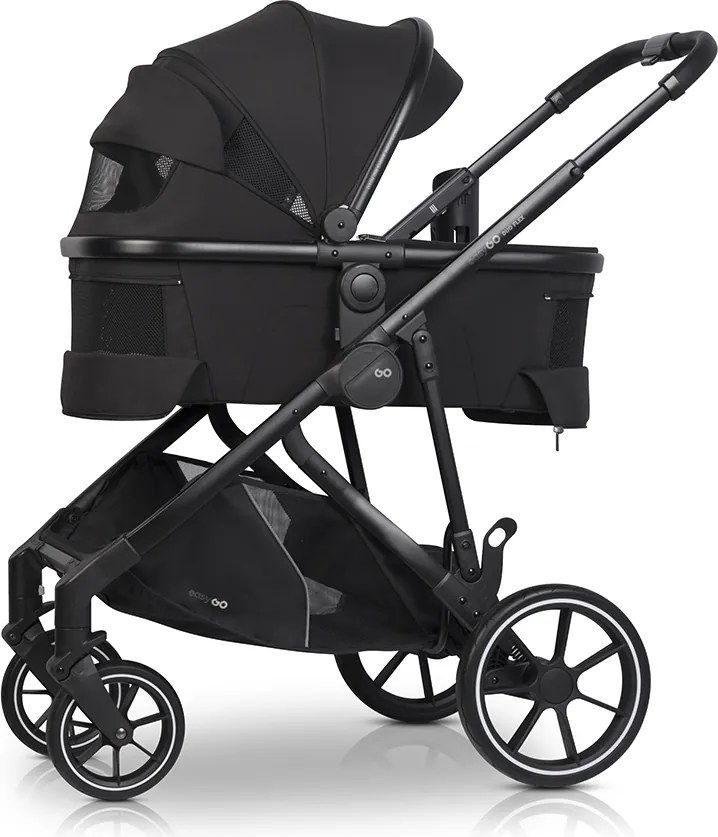 Súrodenecký kočík EasyGo Duoflex Ebony Black, 2 športové časti , 2 hlboké vaničky