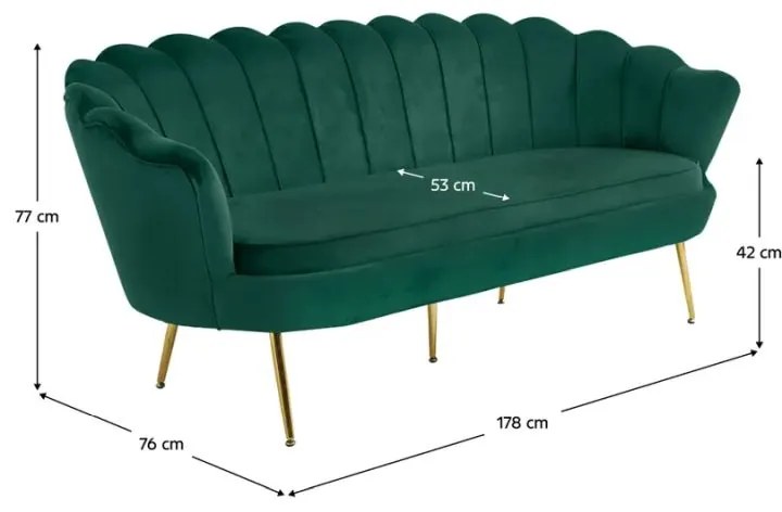 Kondela Luxusná pohovka, 3-sed, smaragdová Velvet látka/chróm zlatý, štýl Art-deco, NOBLIN