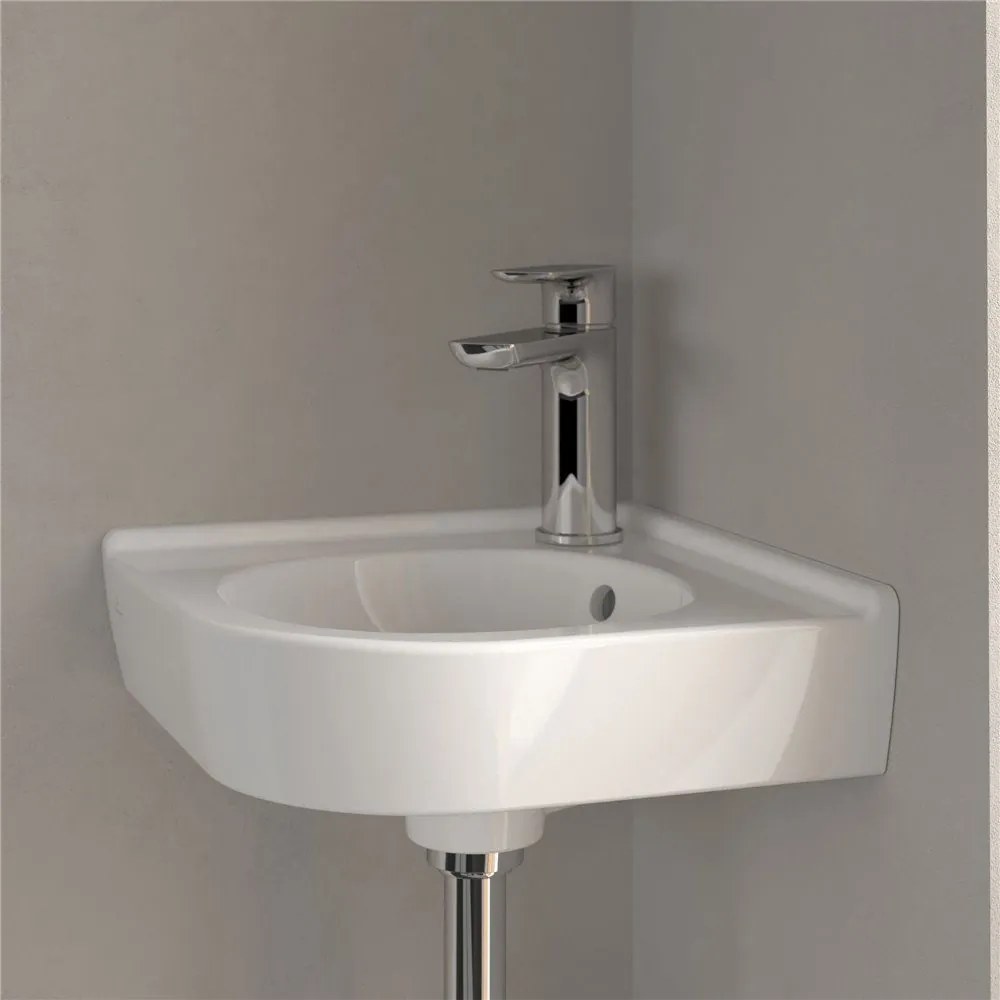 VILLEROY &amp; BOCH O.novo Compact rohové závesné umývadielko s otvorom, s prepadom, 450 x 400 mm, biela alpská, 73103201