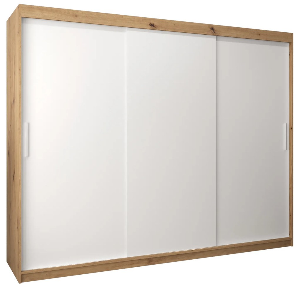 Šatníková skriňa 250 cm Toki (Dub artisan + Biela matná). Akcia -43%. Vlastná spoľahlivá doprava až k Vám domov. 1064867