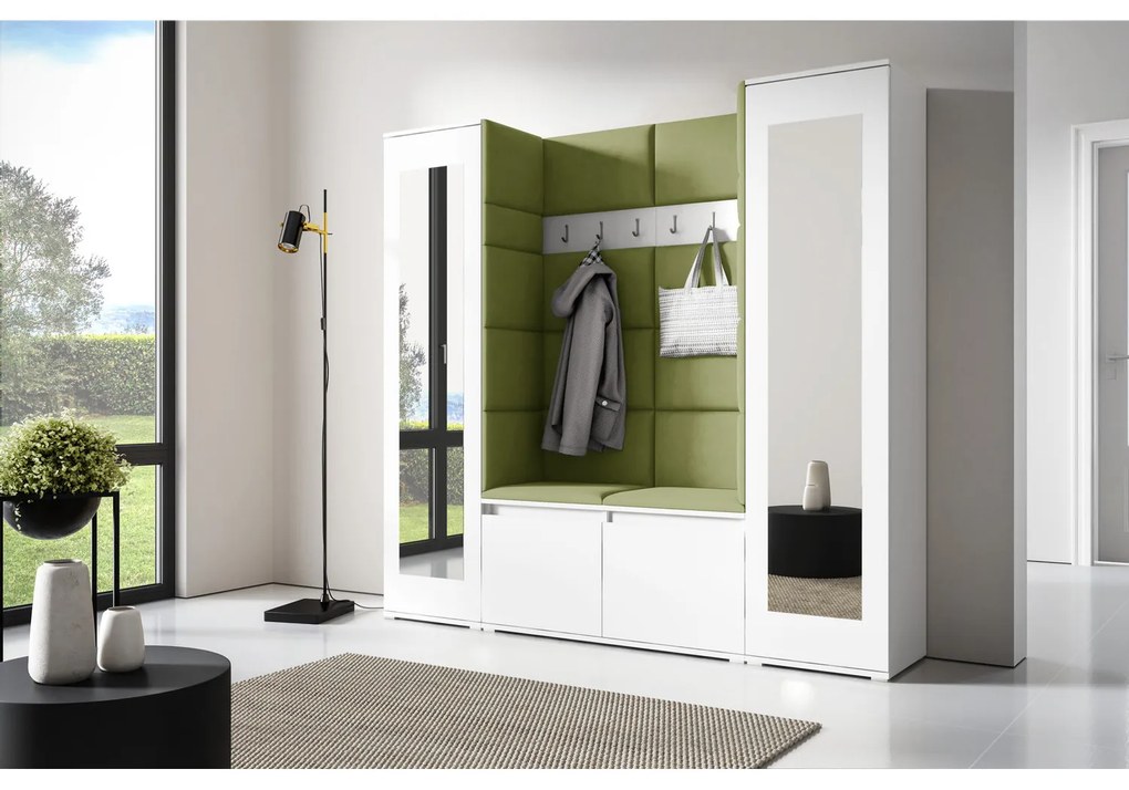 Predsieňová stena AMI 31 So zrkadlom Biela Zelená