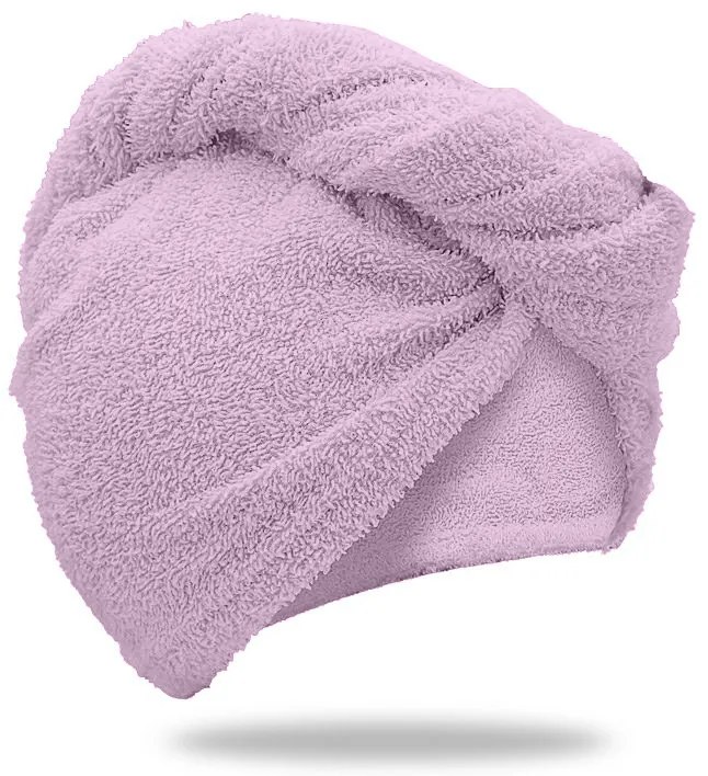 Rýchloschnúci froté turban na vlasy svetlofialový, 100% bavlna