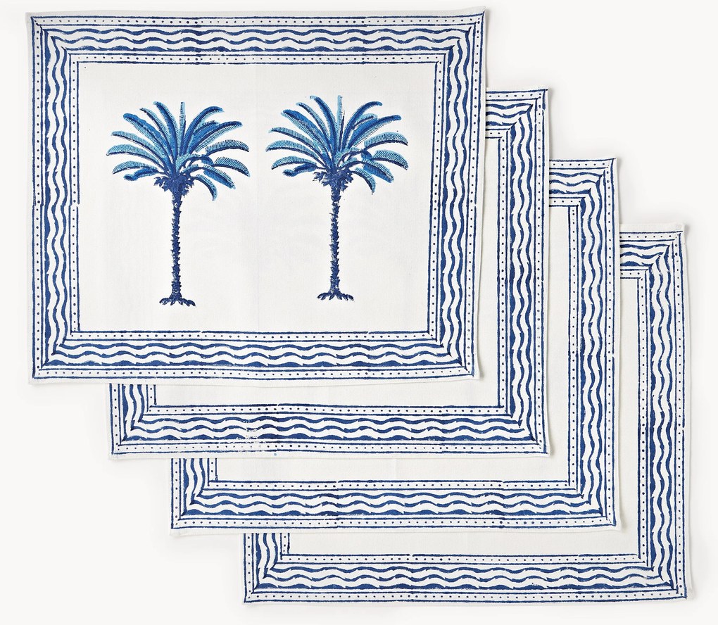 Ručne tlačené bavlnené prestieranie The Palms, 4 ks