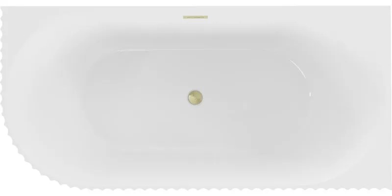 Mexen Gia, voľne stojaca rohová vaňa, drážkovaná, pravá, 170 x 80 cm, biela lesklá, zlatý matný prepad, 52701708000P-55