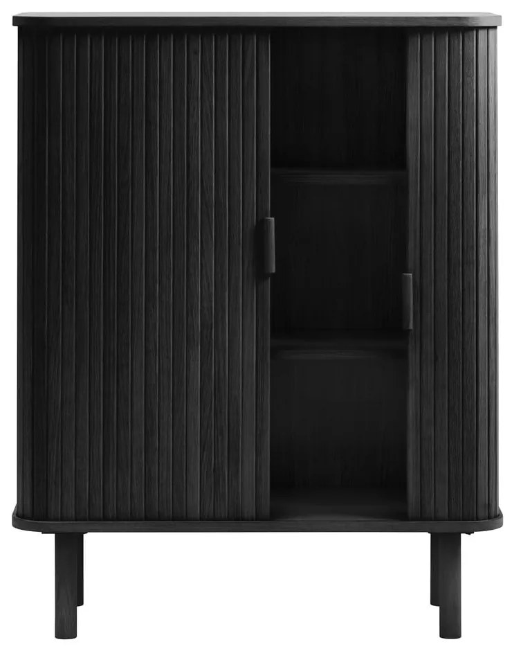 Čierna skrinka v dekore duba s posuvnými dverami 113x90 cm Cavo – Unique Furniture