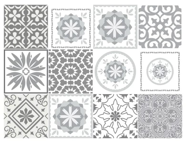 Súprava 12 nástenných samolepiek Ambiance Cement Tiles Shades of Gray Cordoba, 10 × 10 cm