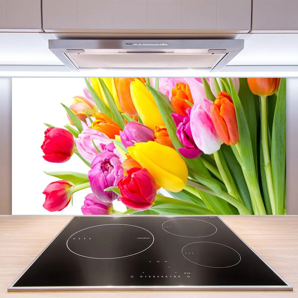 Sklenený obklad Do kuchyne Tulipány kvety rastlina 120x60 cm