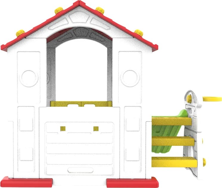 Ramiz Detský záhradný domček 3 v 1 Červená strecha + šmýkačka + basketbalový kôš