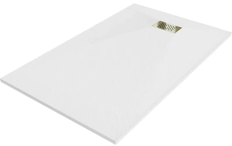 Mexen Hugo, obdĺžniková sprchová vanička SMC 150 x 80 cm, biela, zlatá krytka, 42108015-G