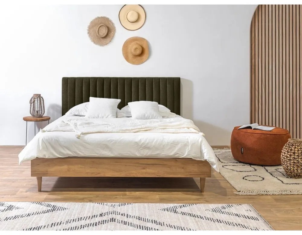 Tmavozelená/prírodná dvojlôžková posteľ s roštom 180x200 cm Oceane – Bobochic Paris