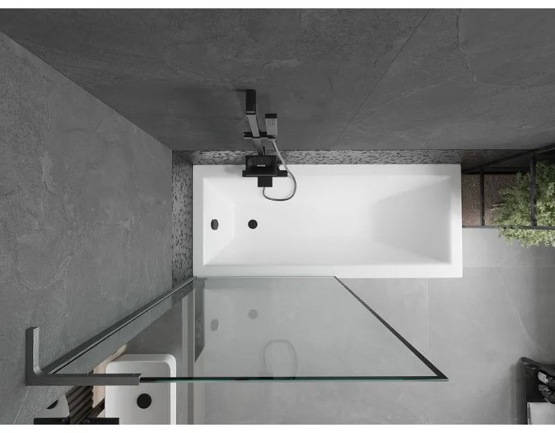 Mexen Next L, 1-krídlová vaňová zástena 90 x 150 cm, 6mm číre sklo-čierny vzor, grafitový profil, 895-090-000-03-70-66