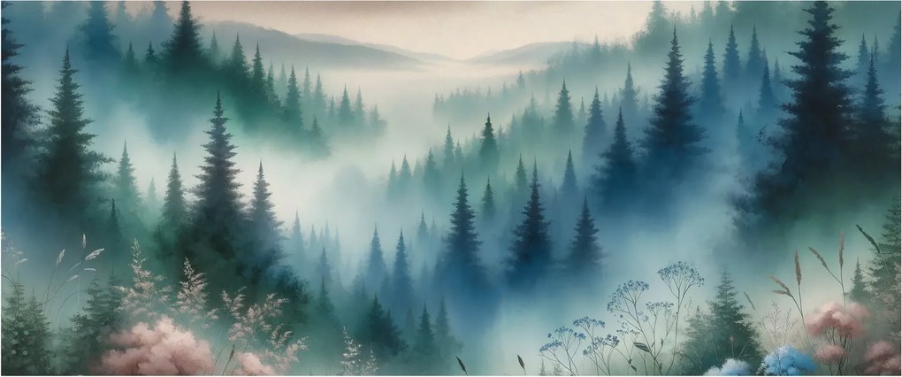 Obraz - Lesná krajina s hmlou (120x50 cm)