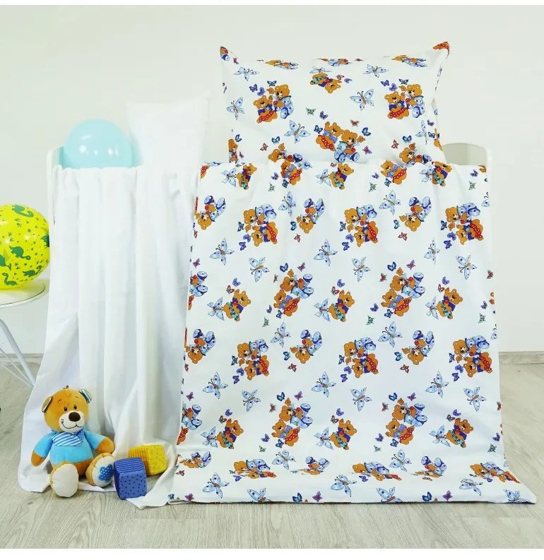 Obliečky detské bavlnené macko biele EMI, Vankúš 45x65