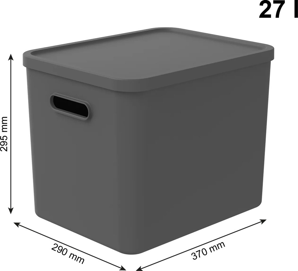 Rotho 2. akosť - Úložný box, rovný s vekom, 27l, antracit ALBU LIGHT, 37x29x30 (biele veko)