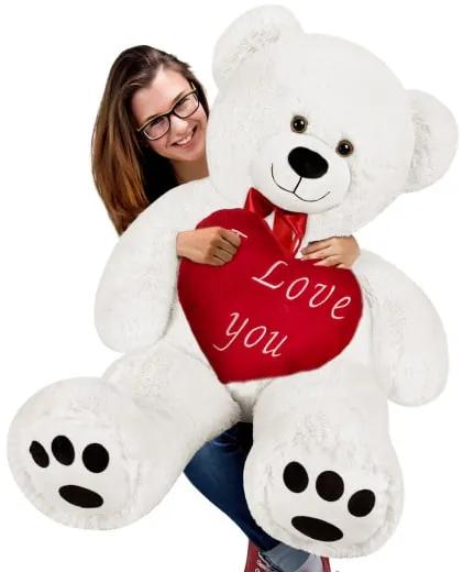 Plyšový medveď so srdcom XXL 150 cm - biely