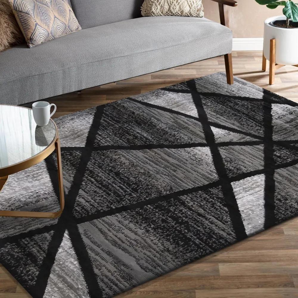 DomTextilu Moderný sivo čierny koberec s abstraktným vzorom 38299-180008
