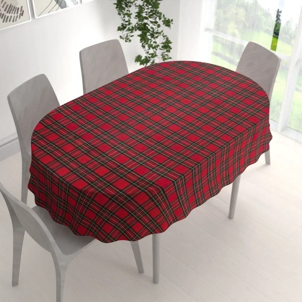 Biante Vianočný dekoračný oválny obrus PML-078 Červeno-zelené káro 140x200 cm