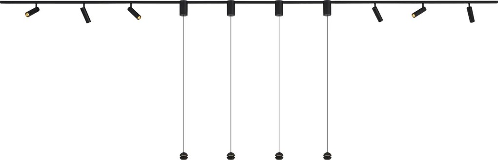 Moderný koľajnicový systém čierny so 6 bodovými svetlami a 4 závesnými svietidlami Easylift 1-fázový - Slimline Uzzy Tira