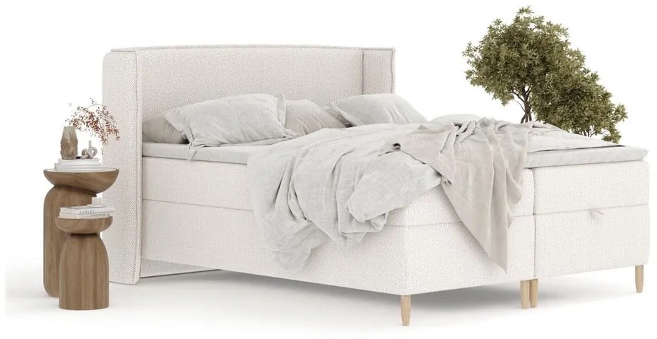 Krémová boxspring posteľ s úložným priestorom 200x200 cm Monpelli – Maison de Rêve