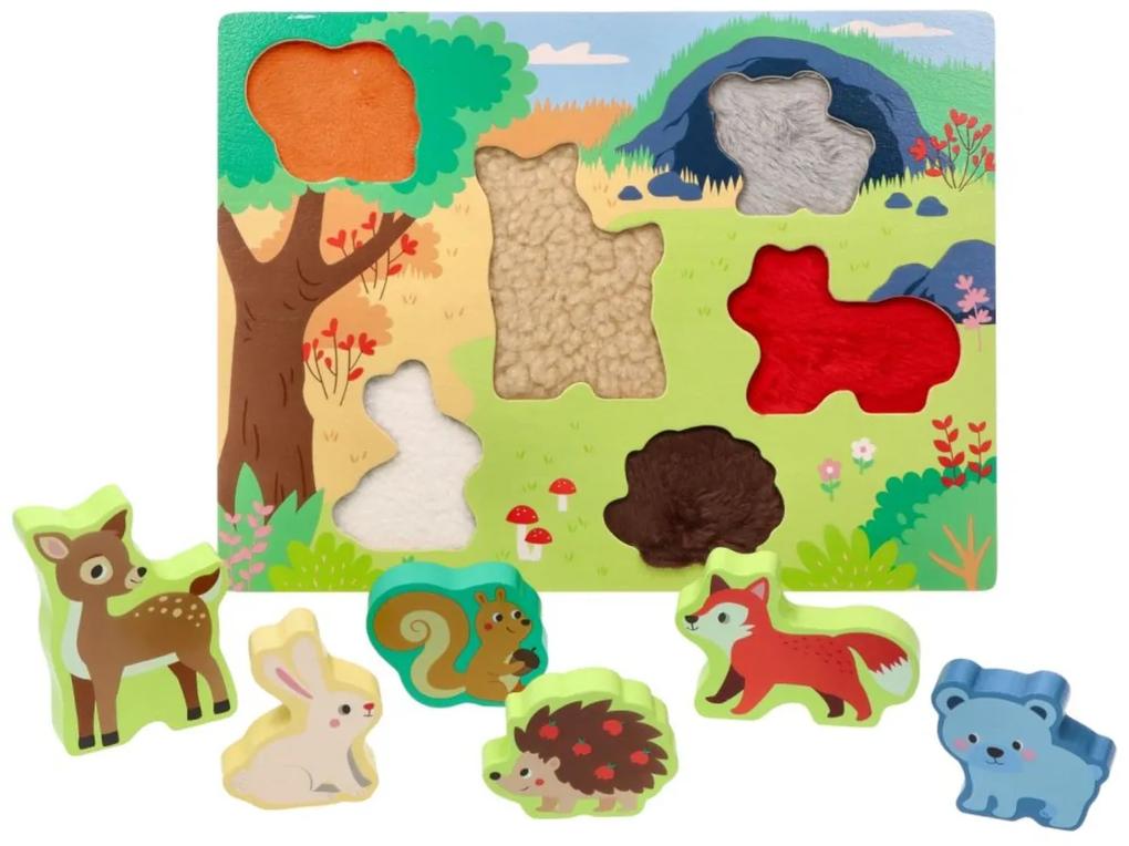 Drevené zábavné vkladacie puzzle Adam Toys, lesné zvieratká 3D