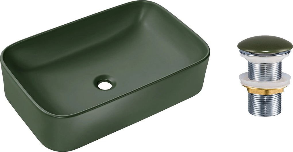 Comad Keramické umývadlo na dosku Kama 61x38 zelená + výpust Click-Clack zelená