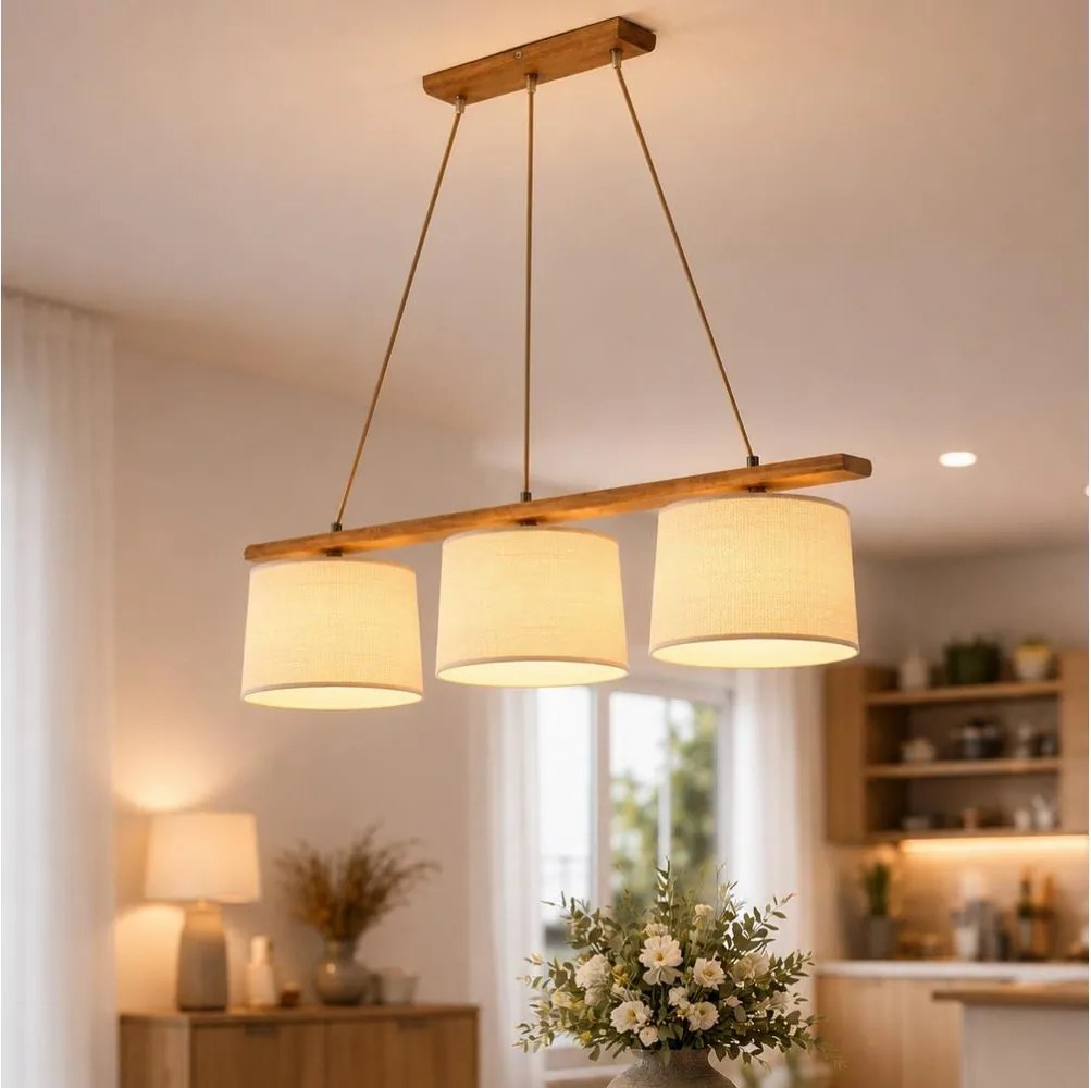 Luster na lanku AIDA 3xE27/15W/230V pr. 25 cm dub/rafia