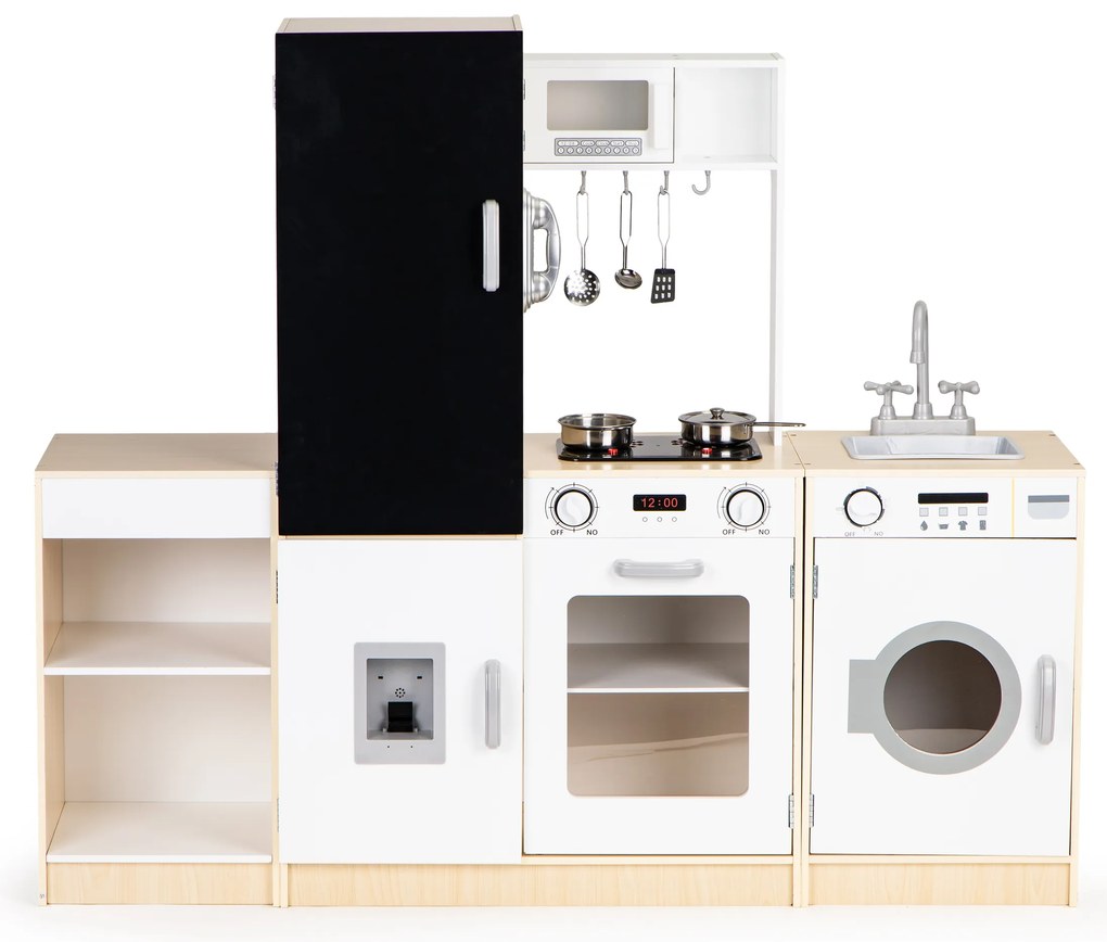 ECOTOYS Veľká drevená detská kuchynka XXL s LED a tabuľou