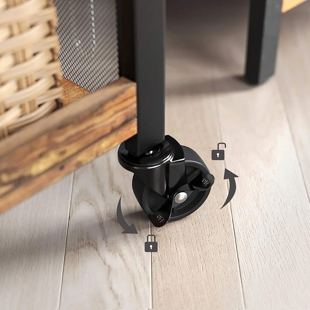 Servírovací vozík, kuchynský vozík s kolieskami, rustikálny hnedý