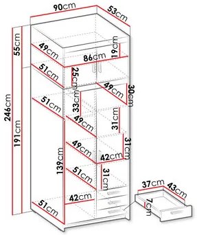 Šatníková skriňa Milica  (biela). Vlastná spoľahlivá doprava až k Vám domov. 1122598